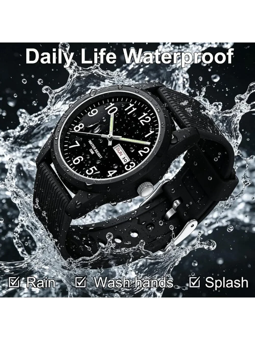 Men's Black Simple Minimalist Sport Waterproof Casual Analog  Quartz Wrist Watch